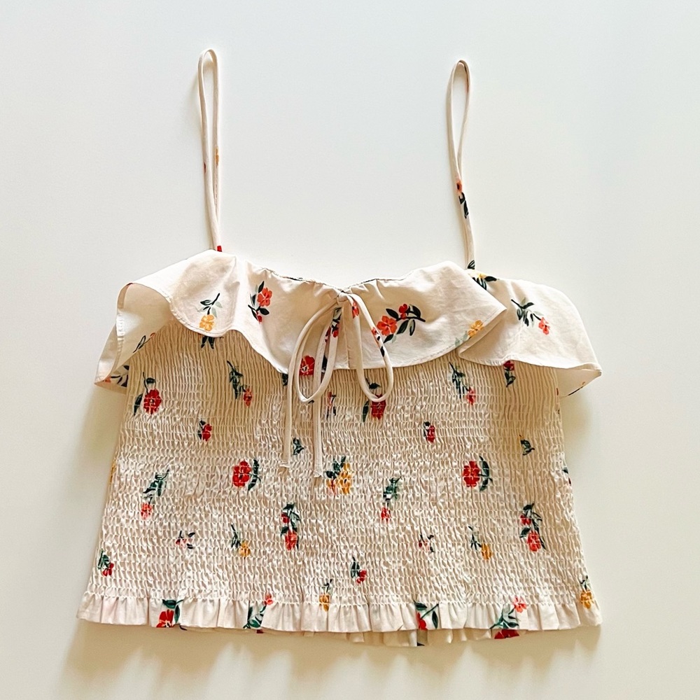 Zara Cropped Floral tank with spaghetti straps